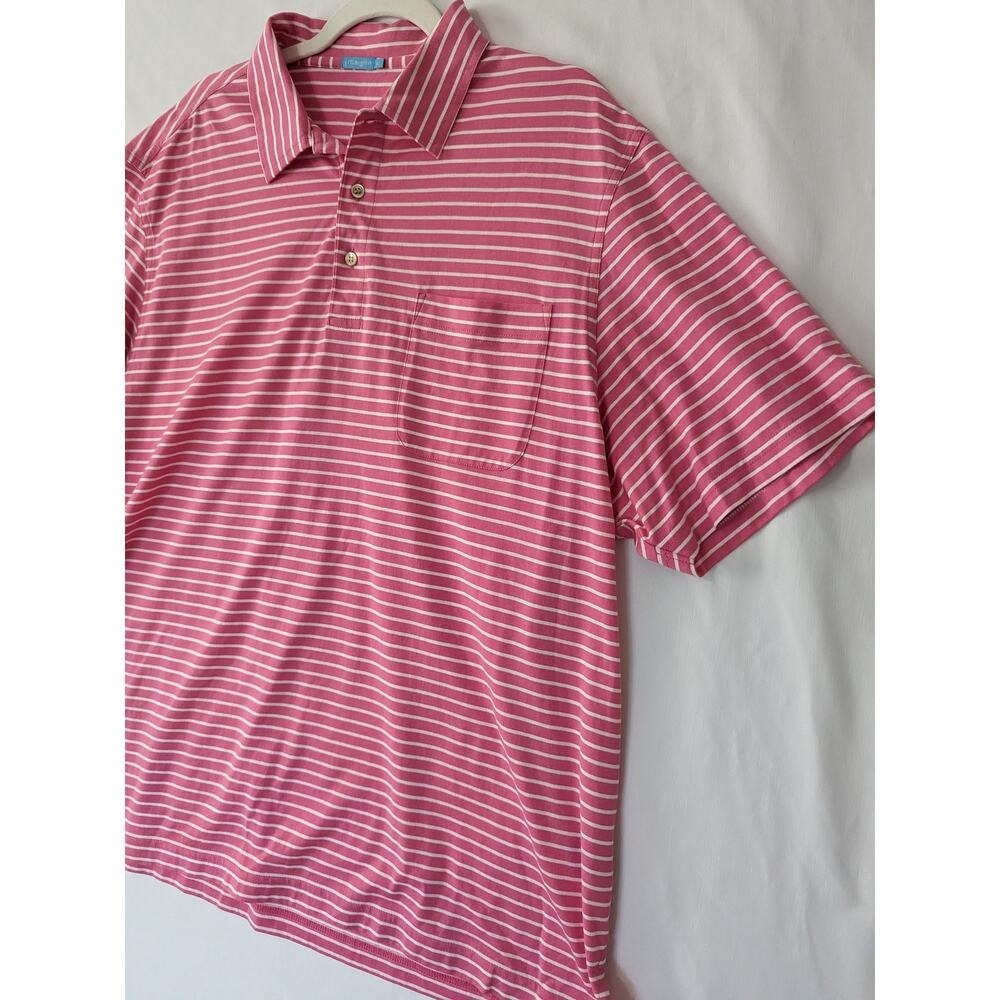 J. McLaughlin Mens Callahan Pima Cotton Polo Size‎ XL Pink White Chest Pocket - Picture 2 of 7